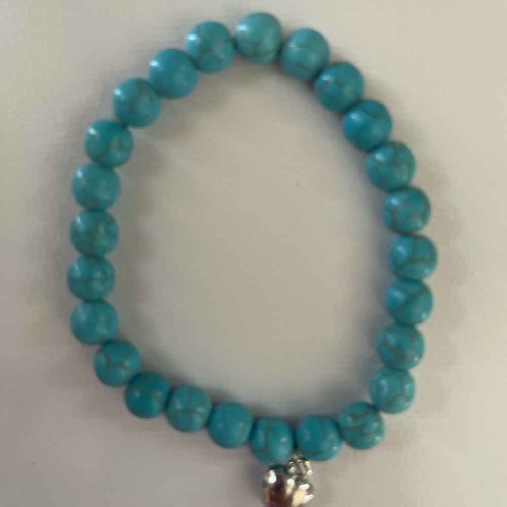 Turquoise Beaded Bracelet with Silver Charm